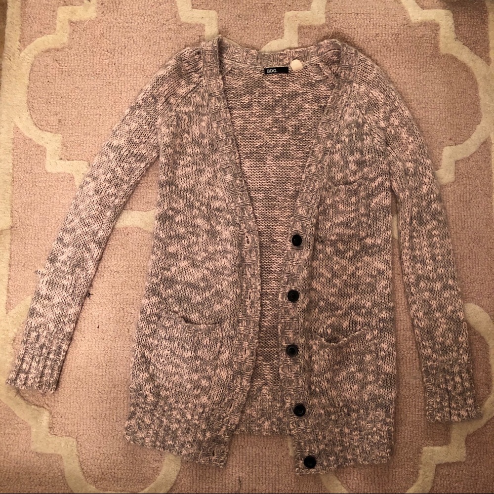 Pink/Heather Grey Button-Up Cardigan